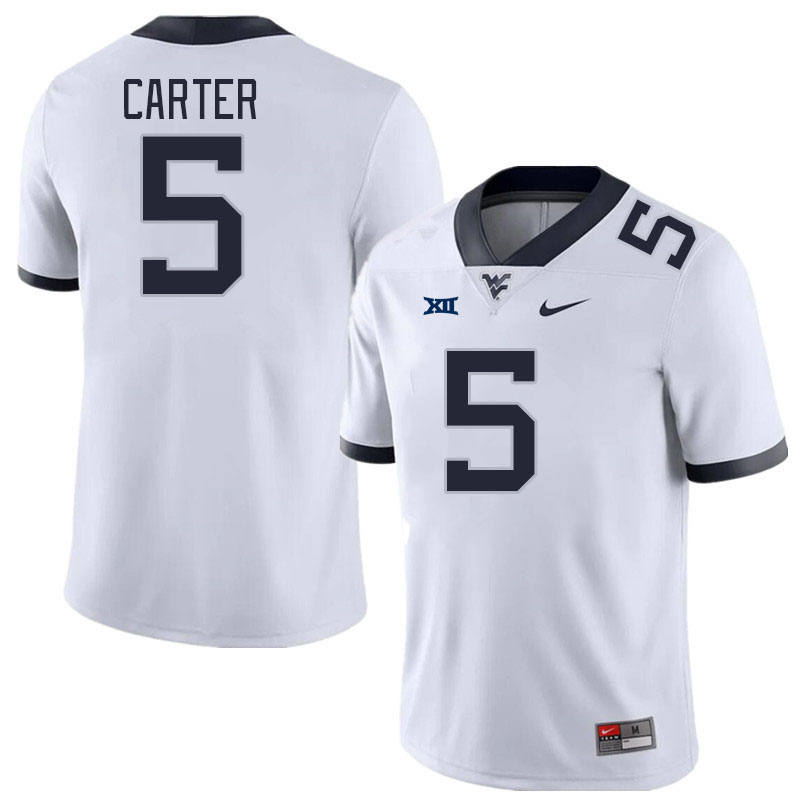 Men #5 Devin Carter West Virginia Mountaineers College Football Jerseys Stitched Sale-White - Click Image to Close